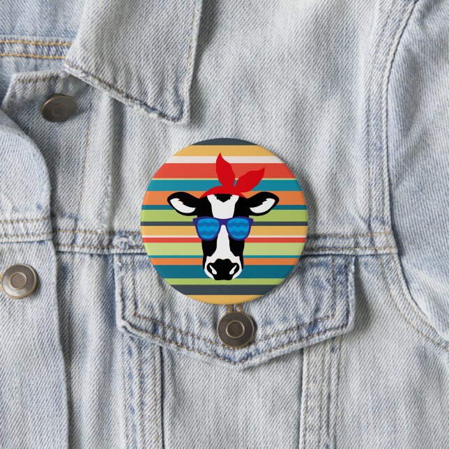 Bóton Redondo 7.62cm Vaca de hipster em faixas (In Situ)