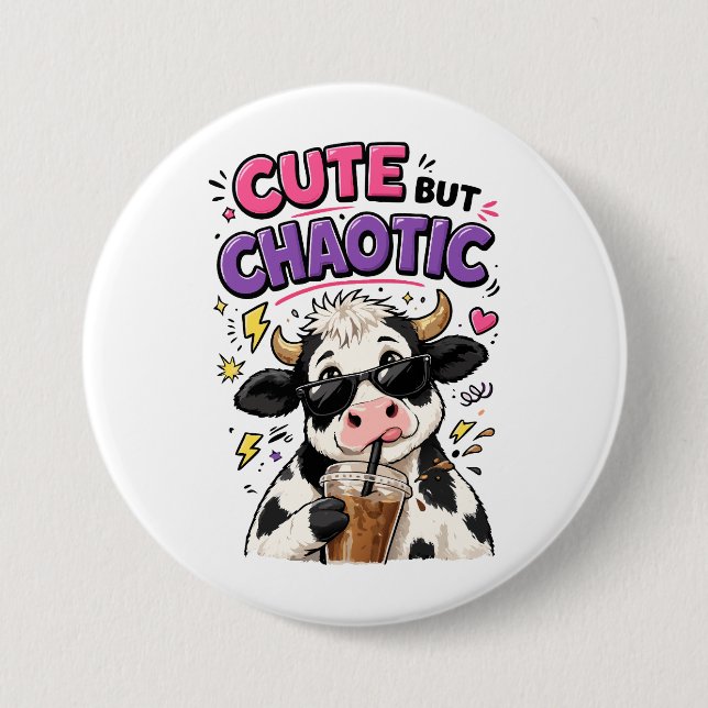 Bóton Redondo 7.62cm Vaca fofa mas caótica com café com gelo (Frente)
