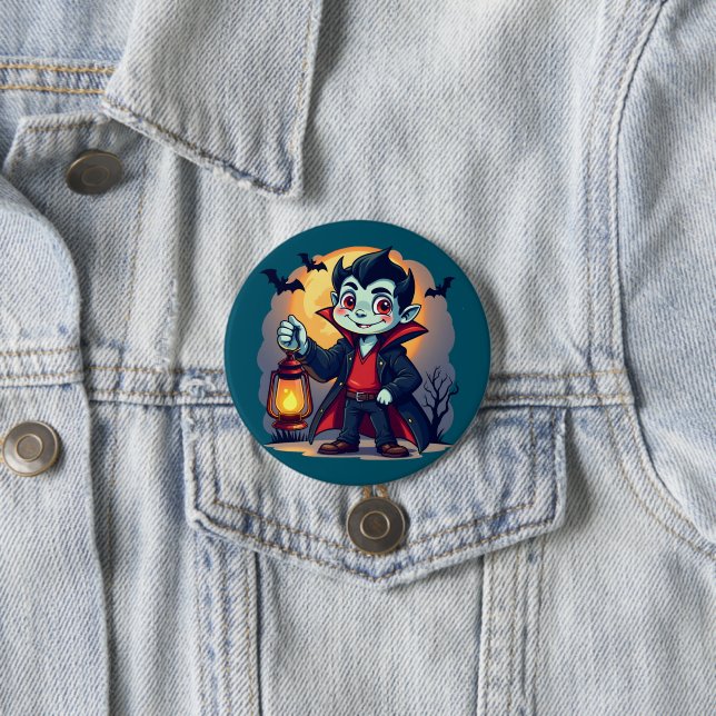 Bóton Redondo 7.62cm Vampiro bonito com Lanterna Kawaii Halloween (In Situ)
