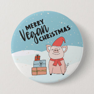 Bóton Redondo 7.62cm Vegan Christmas com leitão de desenho animado e p