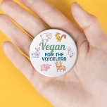 Bóton Redondo 7.62cm Vegan para animais brancos bonitinhos sem voz<br><div class="desc">Este crachá "Vegan for the voicless" apresenta seis animais de fazenda bonitos (ovelha,  galo,  coelho,  ganso,  porco e vaca) com formulações azuis verdes e clássicas em fundo branco. Ele faz o presente perfeito para todos que vivem uma vida sem compaixão.</div>