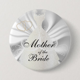 Bóton Redondo 7.62cm Vestido nupcial elegante no cetim branco