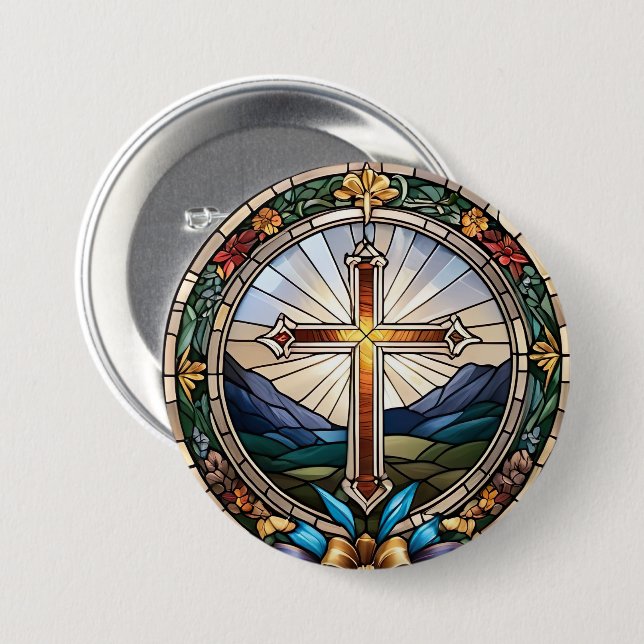 Bóton Redondo 7.62cm Vidro congelado da Santa Cruz Cristã (Frente & Verso)