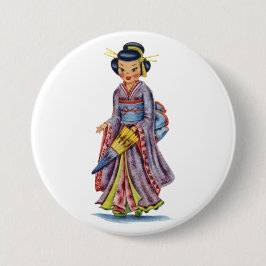 Bóton Redondo 7.62cm Vintage Japonês Girl in Kimono