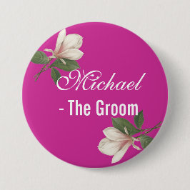 Bóton Redondo 7.62cm vintage magnolia flor em cor rosa. noiva