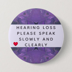 Bóton Redondo 7.62cm Violet Abstract Heart Hearing Loss 3 Inch