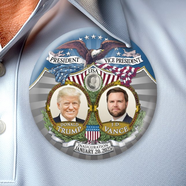 Bóton Redondo 7.62cm Vitória de posse - Donald Trump JD Vance (Trump Vance Inauguration Button)