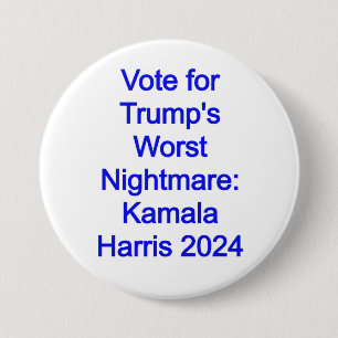 Bóton Redondo 7.62cm Voto para o Pior Pesadelo de Trump: Kamala Harris