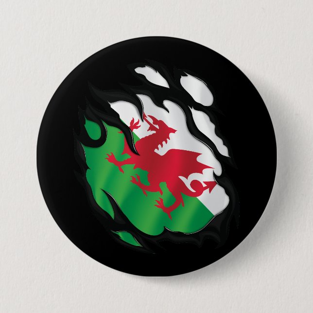 Bóton Redondo 7.62cm Wales Ripped Flag (Frente)