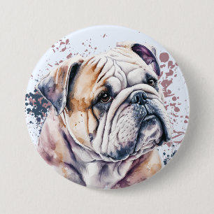 Bóton Redondo 7.62cm Watercolor Buldogue