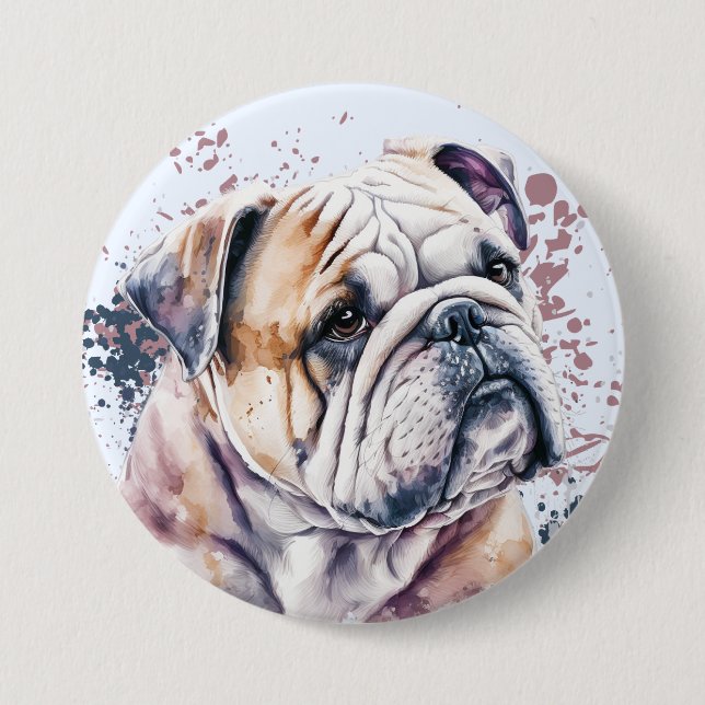 Bóton Redondo 7.62cm Watercolor Buldogue (Frente)