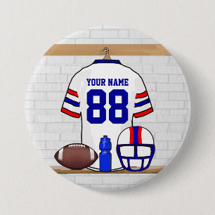 Bóton Redondo 7.62cm White Red Blue Football Jersey personalizado