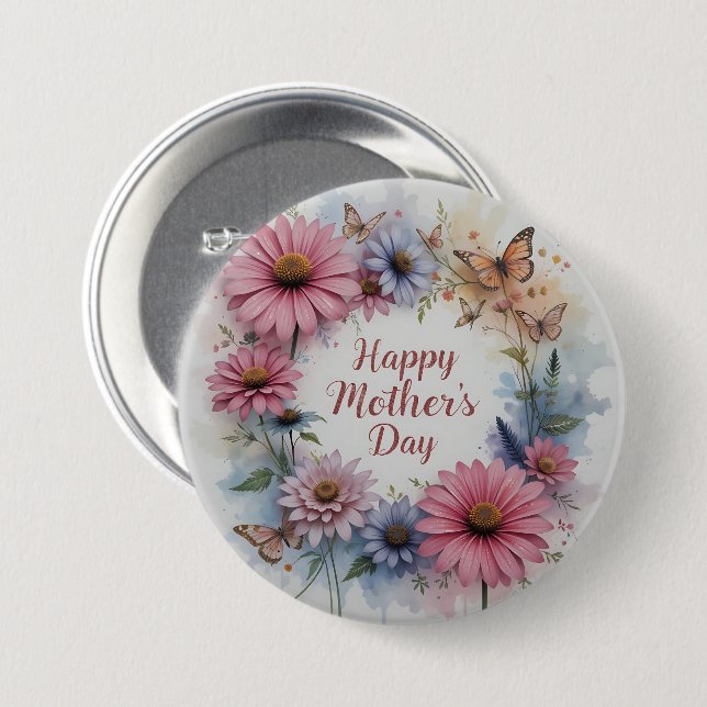 Bóton Redondo 7.62cm Wildflowers Happy Mother's Day (Frente & Verso)