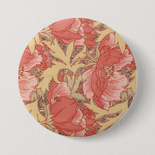 Bóton Redondo 7.62cm William Morris Poppies Floral Art Nouveau Pattern
