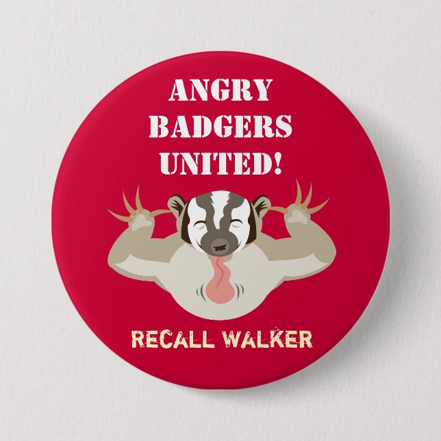 Bóton Redondo 7.62cm Wisconsin Politics_Angry Badgers United_Recall (Frente)