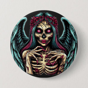 Bóton Redondo 7.62cm Zombie Angel Dark Fantasy Art, esqueleto assustado