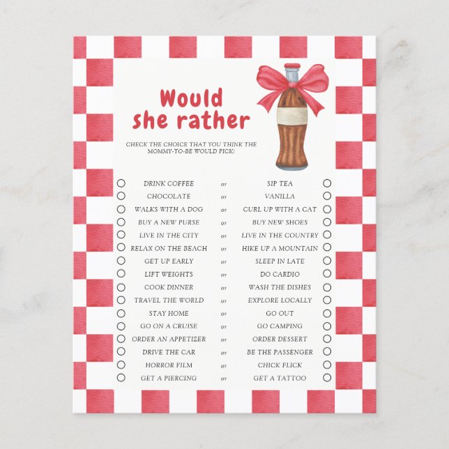 Bottle Baby shower Would She Rather game  (Frente)