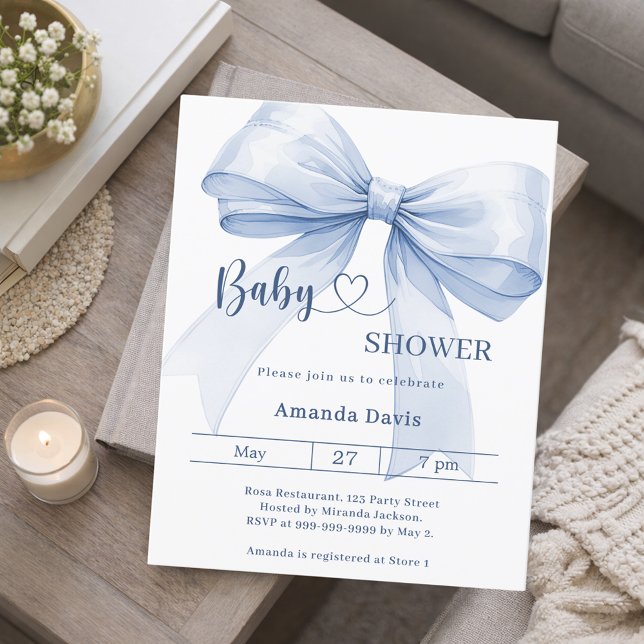 Bow blue boy Baby Shower invitation (Criador carregado)