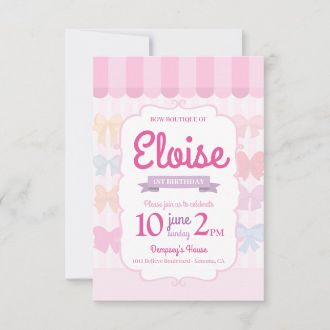 Bow Boutique Store 1st Birthday Invitation (Frente)