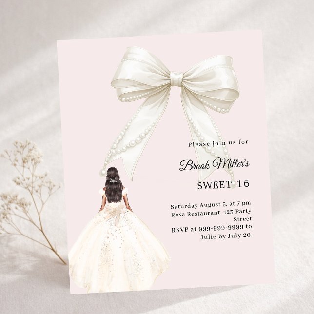 Bow ivory dress blush pink Sweet 16 invitation (Criador carregado)