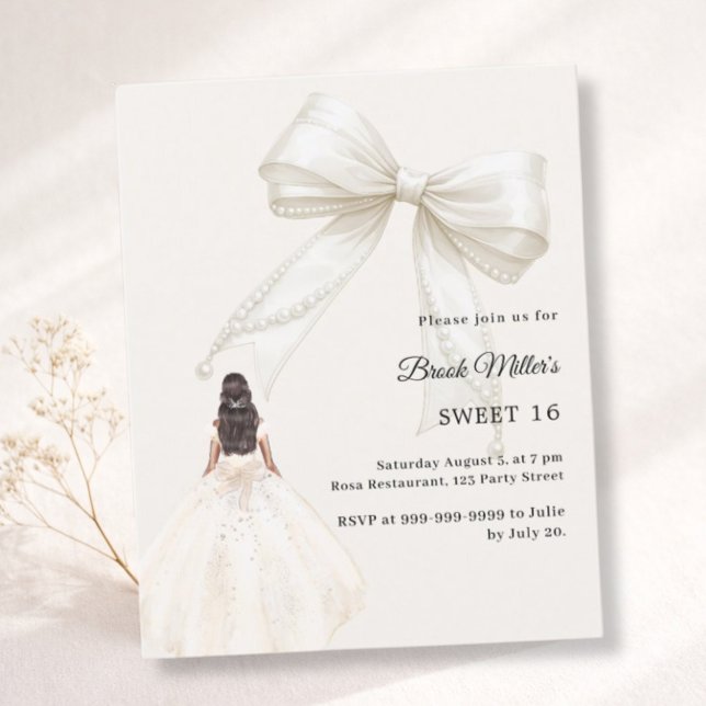 Bow ivory dress cream luxury Sweet 16 invitation (Criador carregado)