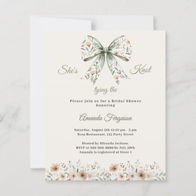 Bow neutral floral ivory Bridal Shower invitation (Frente)