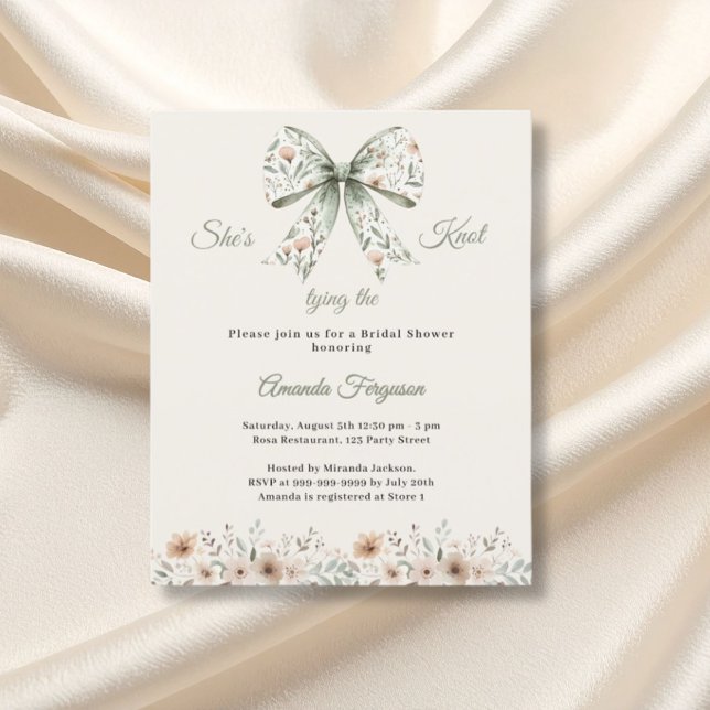 Bow neutral floral ivory Bridal Shower invitation (Criador carregado)