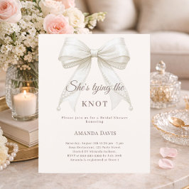 Bow pearls ivory knot Bridal Shower invitation