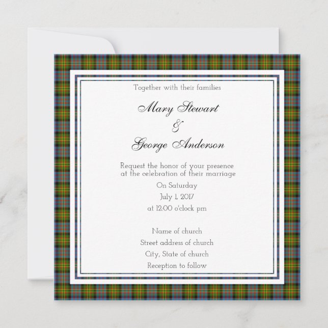 Bowie Scottish Wedding Square Convite (Frente)