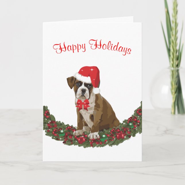 Boxays Happy Holidays Dog Santa Hat Cartão (Frente)