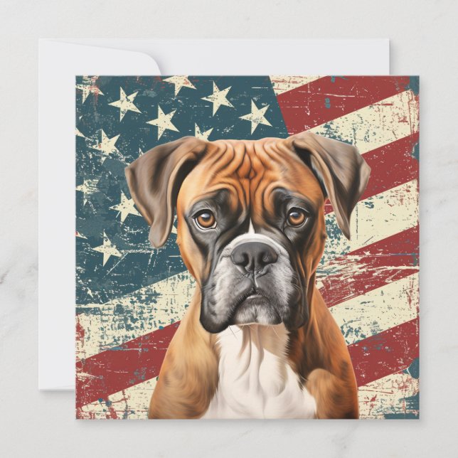Boxer Dog com Bandeira Americana Grunge (Frente)