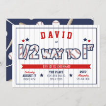 Boy Baseball 1/2 Convite de Aniversário