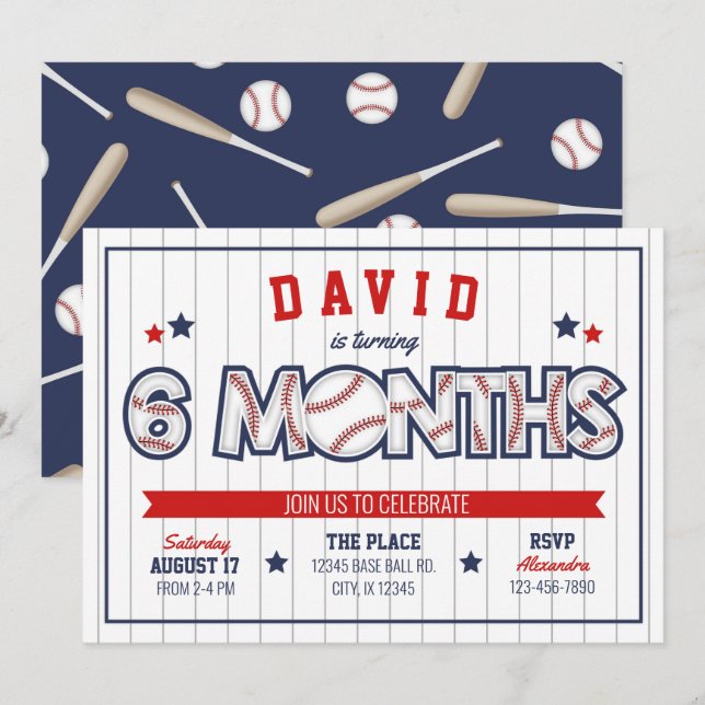 Boy Baseball 1/2 Convite de Aniversário (Frente/Verso)