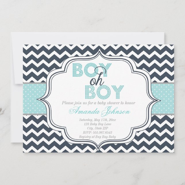 Boy Chic Chevron Chá de fraldas Convite (Frente)