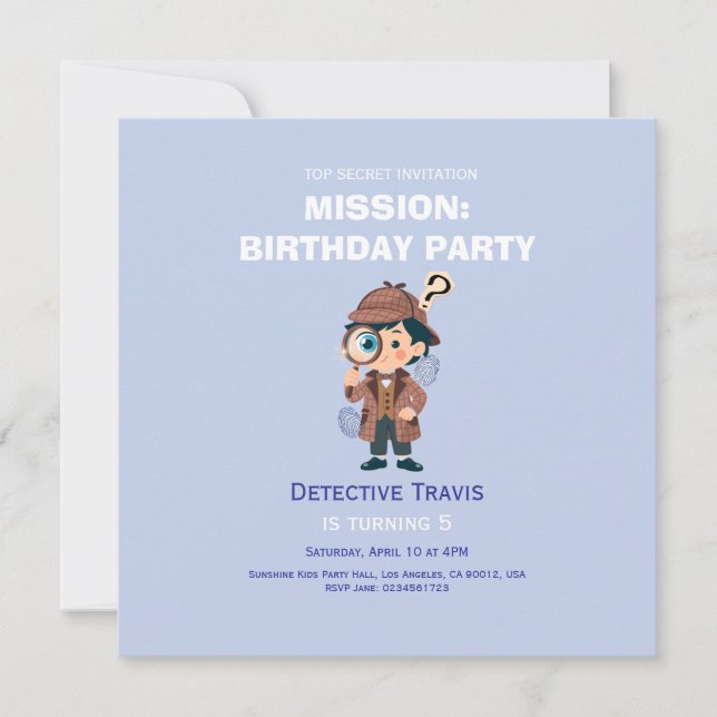Boy Cute Detective Birthday Invitation (Frente)