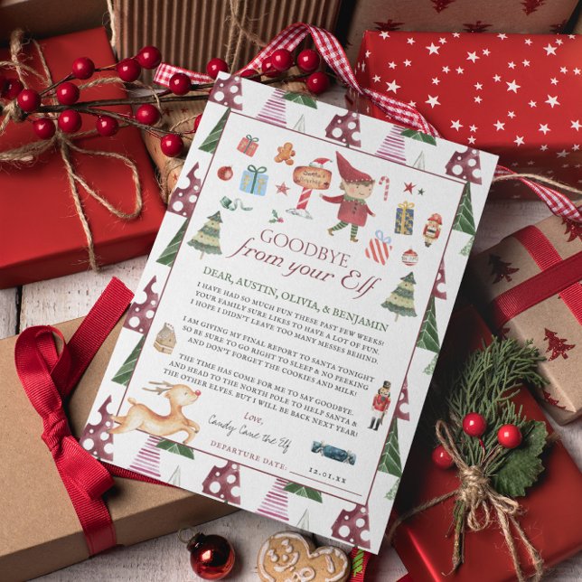 Boy Elf | Crianças Natal Elf Goodbye Cartão Carta (Criador carregado)