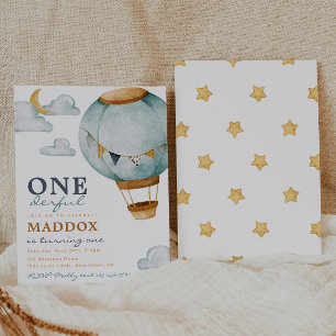 Boy Hot Air Balloon - Convites de Aniversário
