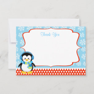 Boy Penguin Winter Snowflake Obrigado Cartões