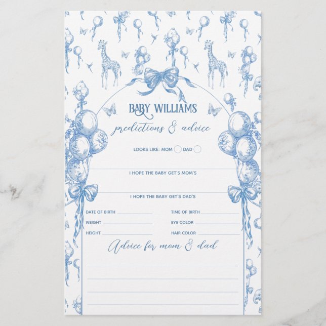 Boy Safari Animal Blue Balloon Jogo de Chá de fral (Frente)