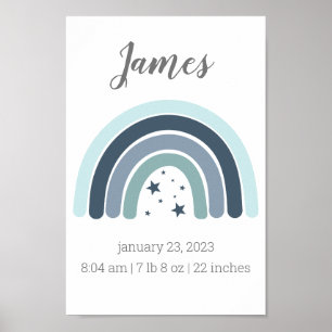 Boys Birth Stats Poster Personalizado Arco-Íris