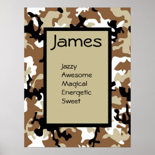 Boys Camouflage Exército Militar Nome Poster