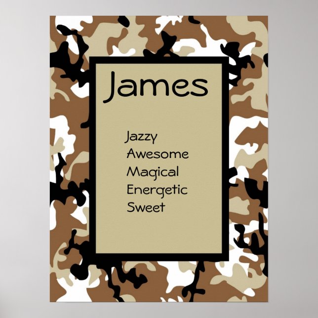 Boys Camouflage Exército Militar Nome Poster (Frente)