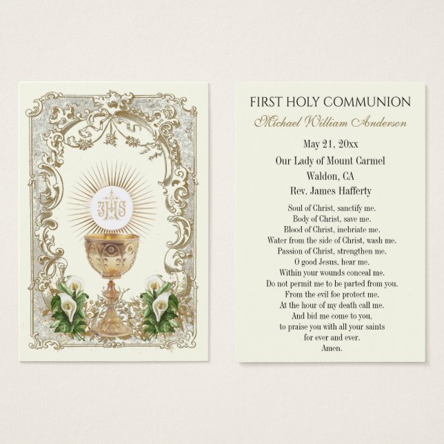 Boy's Communion Catholic Remembrance Holy Card (Frente & Verso)