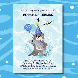 Boys Cute Blue Water Sea Otter Convite de Aniversá