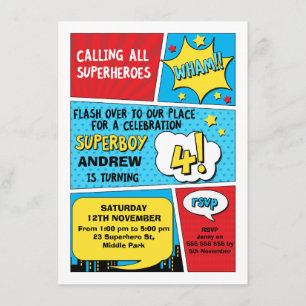 Boys Super Herói 4º Convite de Aniversário