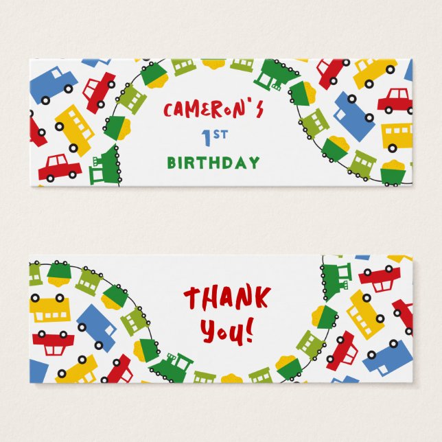 Boys Toys Transport Festa de aniversário DIY Gift  (Frente & Verso)