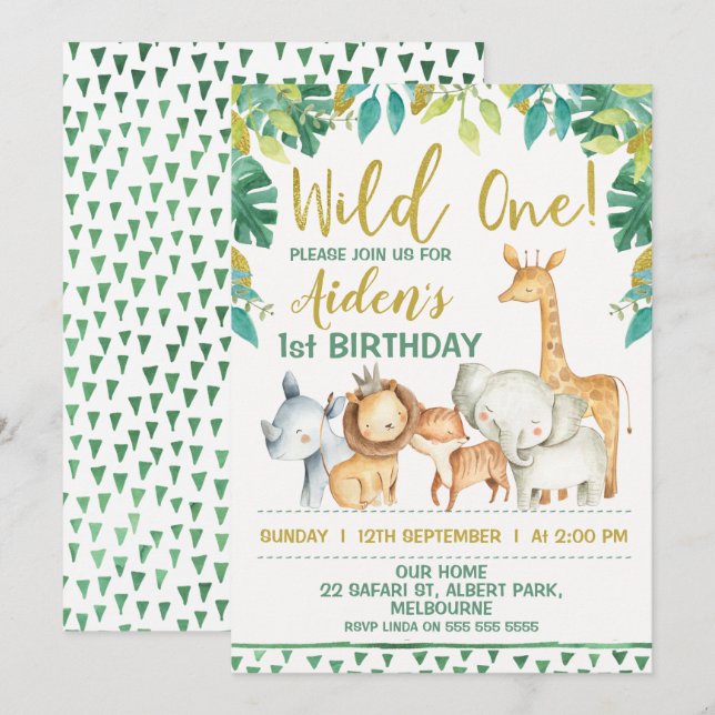 Boys Wild One Safari Primeiro Convite de Aniversár (Frente/Verso)