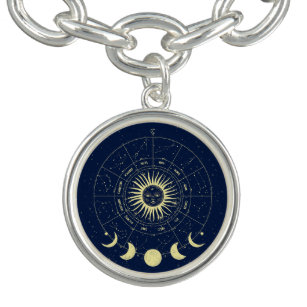 Bracelete Com Pingente Celestial Sun Moon Fases Zodiac