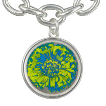 Chartreuse & Peacock Daisy Charm com Prata