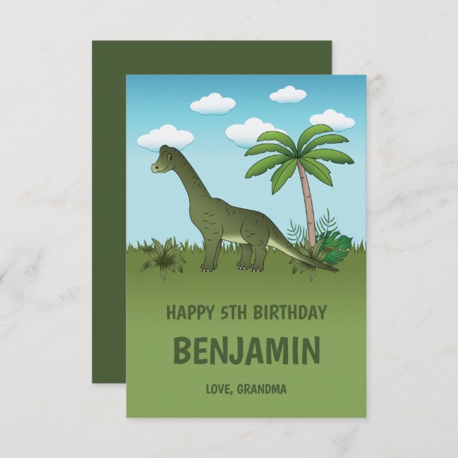 Brachiosaurus Dinosaur Tropical Feliz Aniversário (Frente/Verso)